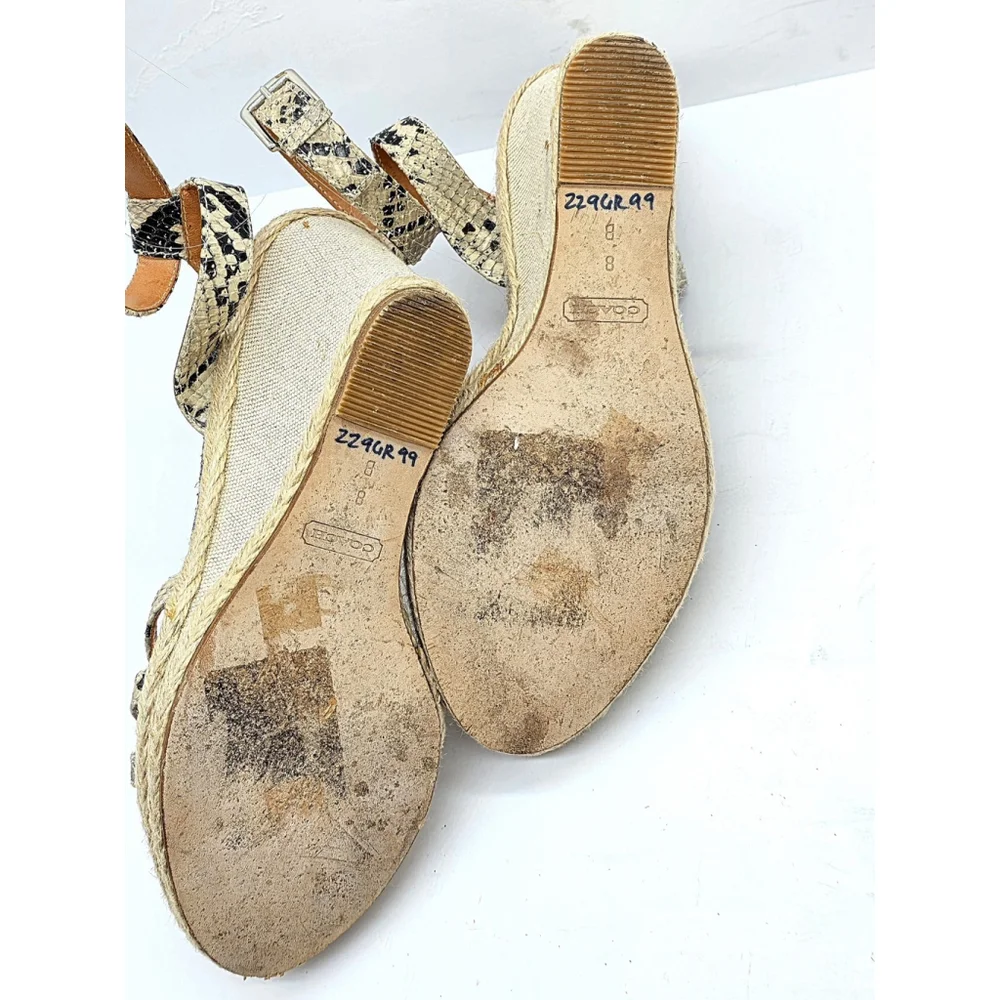 Resort Chic Coach Helen Wedge Sandals Women 8B Snakeskin Espadrille